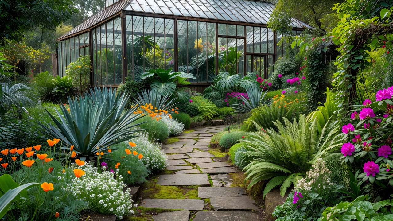 A garden path and greenhouse used as a non-personal example for event-based photo naming