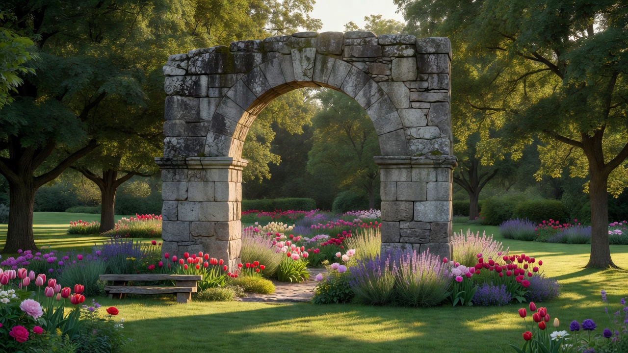 A stone arch in a public garden used as an example of a descriptive place caption